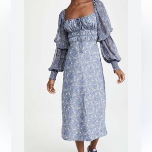 Free People Floral Blue Aglow Midi Dress